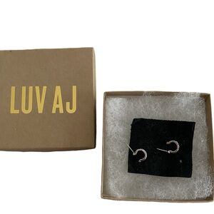 LUV AJ Pave Hoop / Horseshoe / Double Ball Earrings - Silver, with Box‎